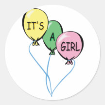 It's A Girl Balloons Round Sticker