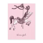 It's a Girl Carousel Horse Postcard