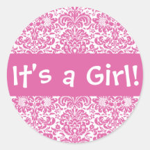 It's a Girl! Damask Envelope Sticker Seal