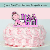 It's A Girl Pink Text w/ Baby Cake & Table Topper Photo Sculptures