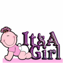 It's A Girl Plaid Text w/ Baby Cake & Table Topper