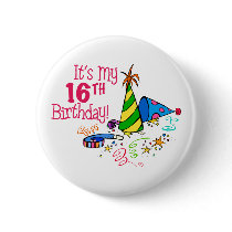 It's My 16th Birthday (Party Hats) Button