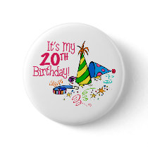 It's My 20th Birthday (Party Hats) Pins