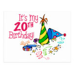 It's My 20th Birthday (Party Hats) Post Card