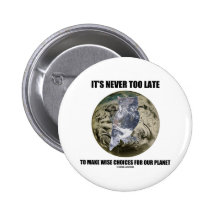 It's Never Too Late Make Wise Choices For Planet Pinback Buttons