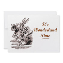 It's Wonderland Time White Rabbit With Trumpet Personalised Invite
