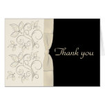 Ivory and Black Floral Thank You Card