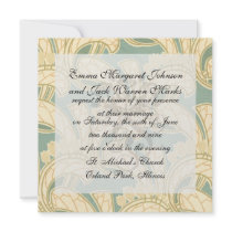 ivory and sage art nouveau botanical pattern flora personalized invitation