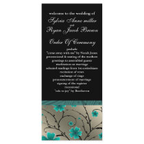 ivory aqua and black floral Wedding program