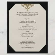 Ivory Black and Gold Damask Wedding Menu Personalized Flyer