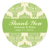 Ivory & Chartreuse Damask Round Wedding Labels