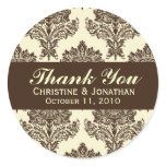 Ivory & Chocolate Damask Round Wedding Labels stickers