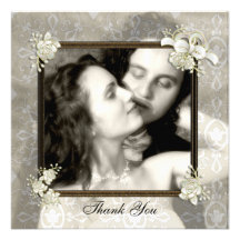 Ivory Damask Overlay Photo Card Invitation