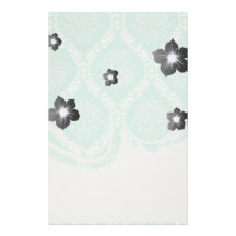 ivory greens damask pattern customized stationery