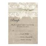 Ivory Lace Ribbon and Burlap Wedding RSVP Card Personalized Announcement