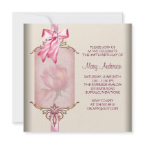 Ivory Pink Rose Womans Birthday Party Personalised Announcements