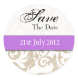 Ivory Swirl Save The Date Sticker with Purple
