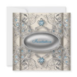 Ivory Teal Blue Diamond Black Tie Party invitations