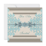 Ivory Teal Blue Diamond Black Tie Party invitations