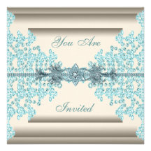Ivory Teal Blue Diamond Black Tie Party Personalised Invite