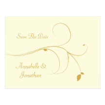 Ivory with Gold Swirls Save The Date Post Cards