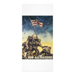 Iwo Jima flag raising colour war graphic vintage rack cards