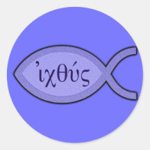 IXOYE Christian Fish Symbol - Blue Parchment Stickers