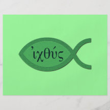 IXOYE Christian Fish Symbol - Green Parchment Full Color Flyer