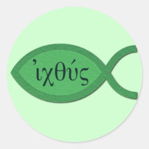 IXOYE Christian Fish Symbol - Green Parchment Stickers