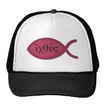 IXOYE Christian Fish Symbol - Red Parchment Mesh Hat
