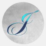 J Elegant Monogram Sticker Metallic Blue & Grunge