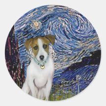 Jack Russell 10 - Starry Night Round Sticker