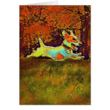 jack russell in autumn card