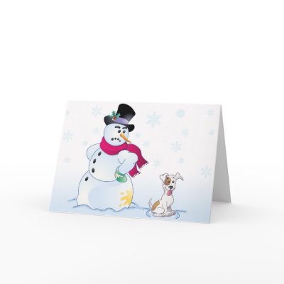 Jack Russell Terrier and Snowman Cards