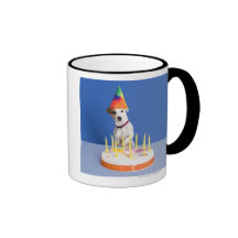 Jack Russell Terrier dog wearing party hat Mugs
