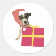 Jack Russell Terrier Santa Hat Round Sticker