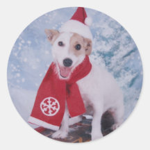 Jack Russell Terrier  - Santas Helper Round Sticker