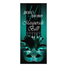 Jackie UK Teal Black Masquerade 40th Birthday Personalised Invite