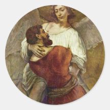Jacob Wrestling With The Angel By Rembrandt Round Stickers