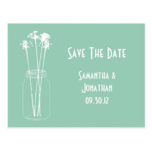 Jade White Mason Jar Wildflowers Save The Date Postcard