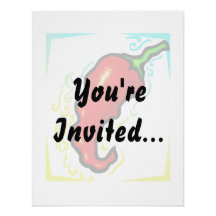 Jagged red pepper yellow blue frame custom invites