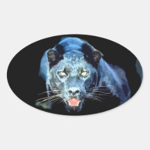 Jaguar - Black Panther Cat Oval Stickers