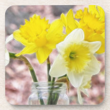 Jam Jar Vase Full Of Daffodils Coasters