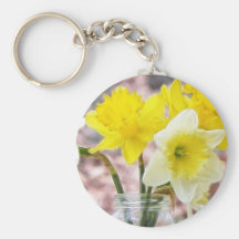 Jam Jar Vase Full Of Daffodils Keychains