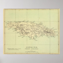 Jamaica Lithographed Map Print