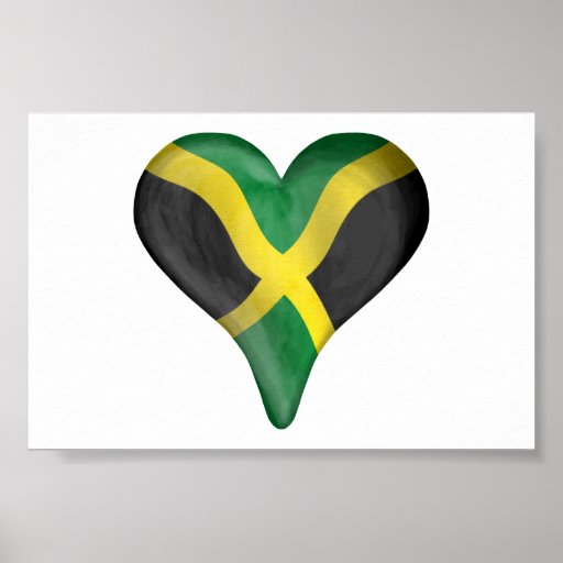 Jamaican Flag In A Heart Print