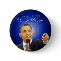 January 20: Change Begins Obama Inauguration Butto Pinback Buttons