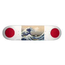 Japan Flags with Hokusai wave Skate Board Deck