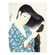 Japanese Beauty Combing Her Hair Postcard