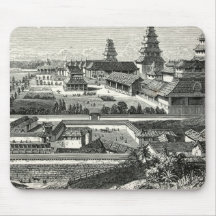 Japanese Edo Tokyo Castle Palace Complex Engraving Mousepads